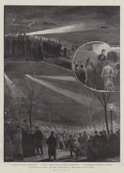 De verdediging van Londen, de grote nachtmars van de bewakers en vrijwilligers door William Barnes Wollen